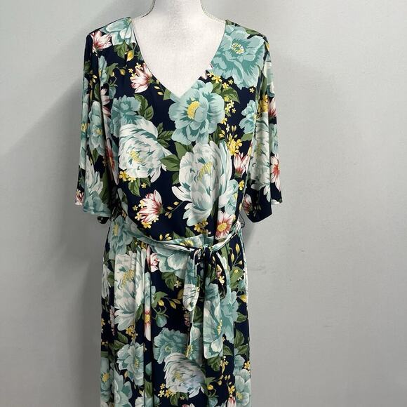 Charter Club Dress Plus size 3X Blue Green Floral Tropical Floral Stretch Knee - Picture 2 of 13